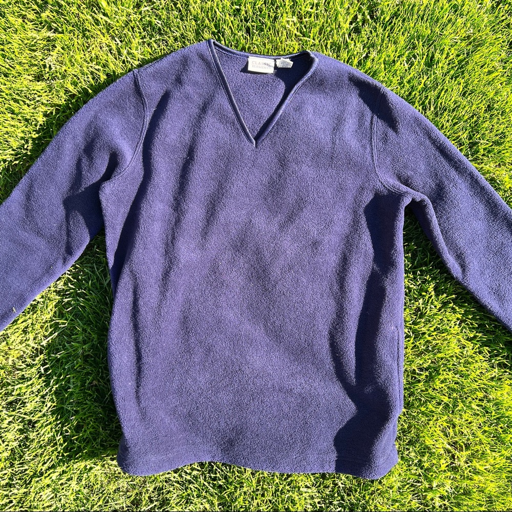Navy Blue V-neck Sweater with Side Pockets